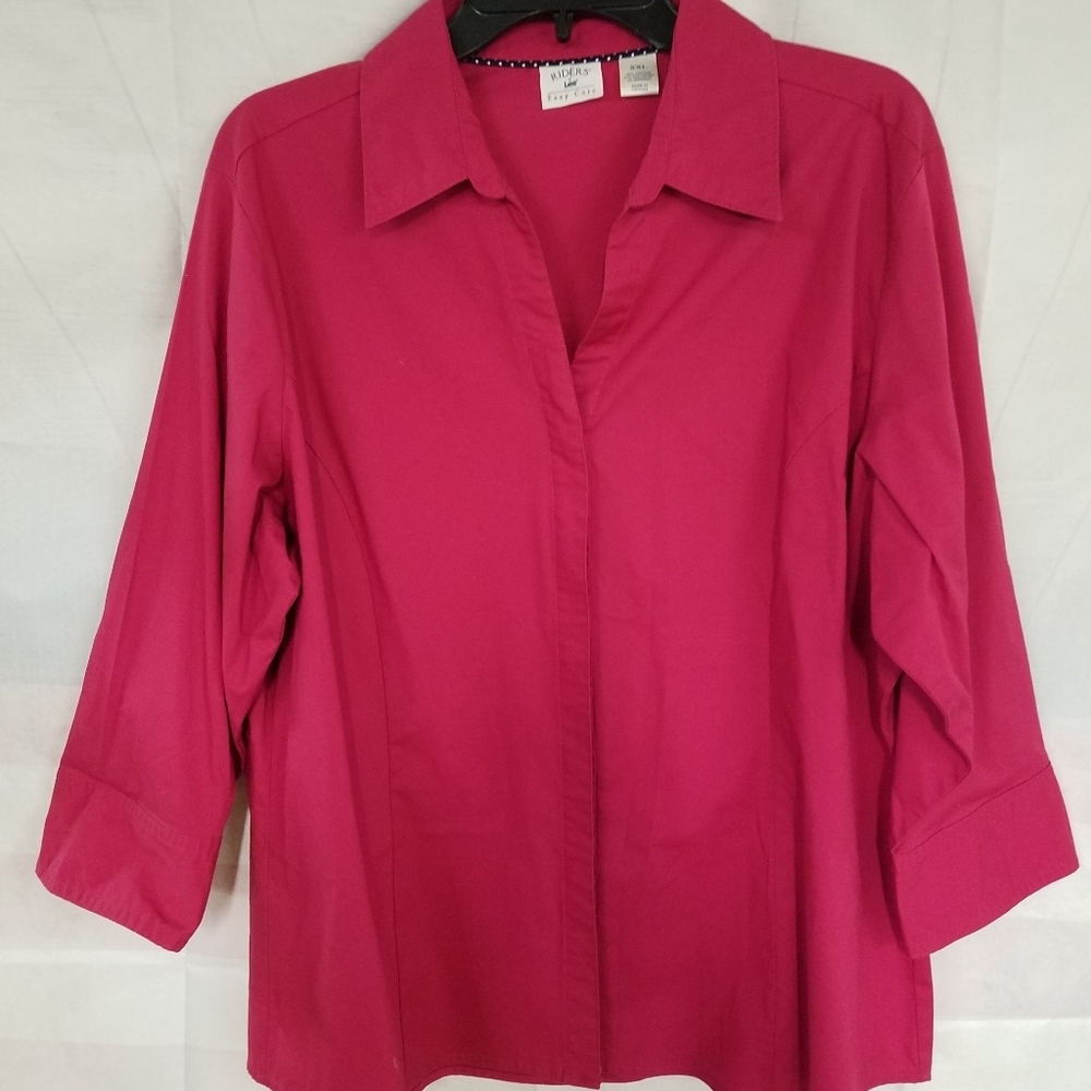 Riders by Lee Easy Care Button Shirt XXL 3/4 Sleeve Pink